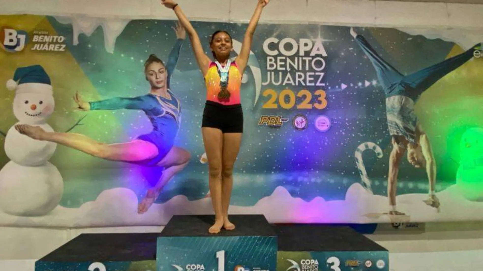 gimnasta, niña, ganadora